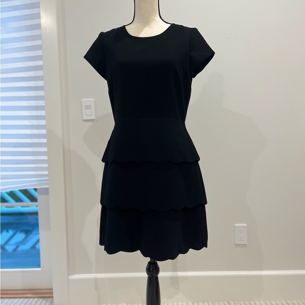 Club Monaco Black Scalloped Mini Dress